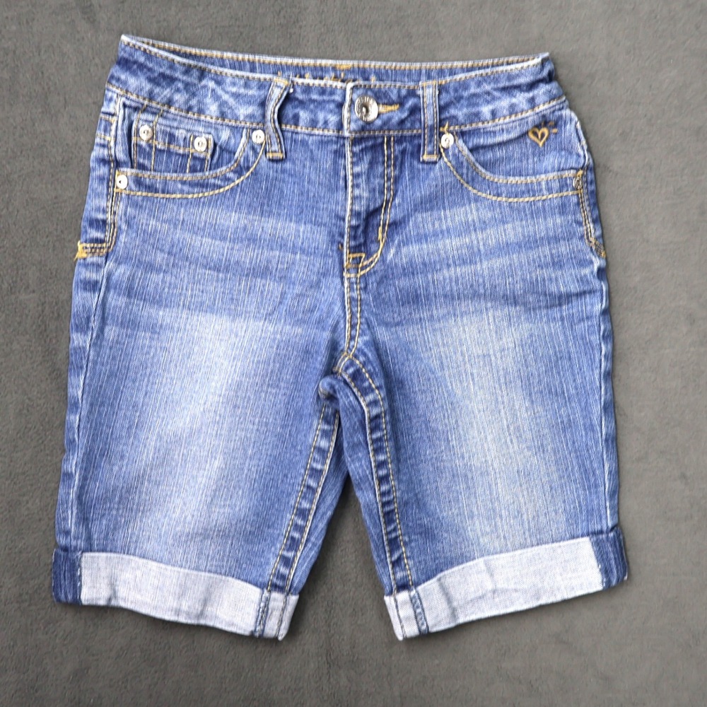 Justice Denim Shorts Girls 12S Blue Excellent Cuffed Low Rise Simply Low Stretch